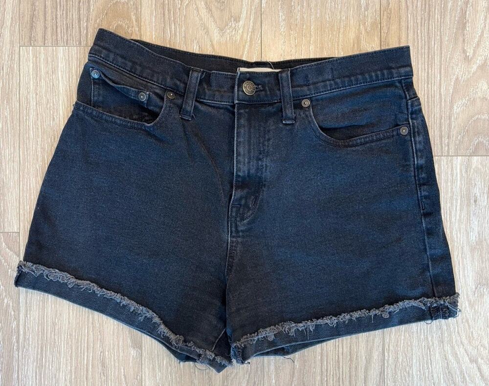 Madewell High Rise Black Denim Shorts B Calverley Wash With Frayed Hem Size 28